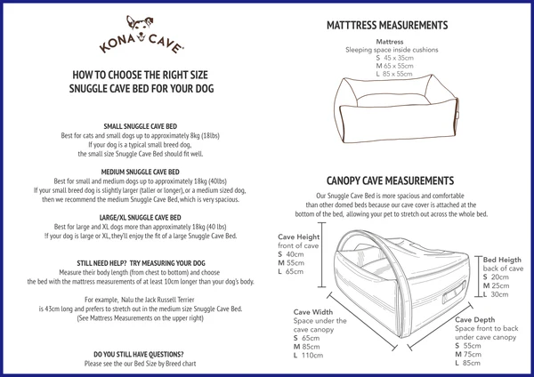 Find the perfect fit for your pet bed - KONA CAVE® Snuggle Cave Beds