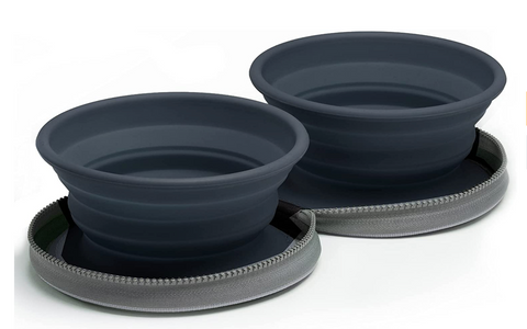 BPA free Collapsable bowls for dogs.  Best folding water and food bowl for dog travel.  Zip closed for your convenience. 