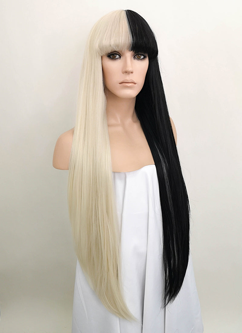 Blonde Black Split Color Straight Lace Front Synthetic Wig Lf1507