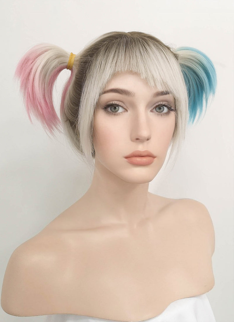 blonde pink and blue wig