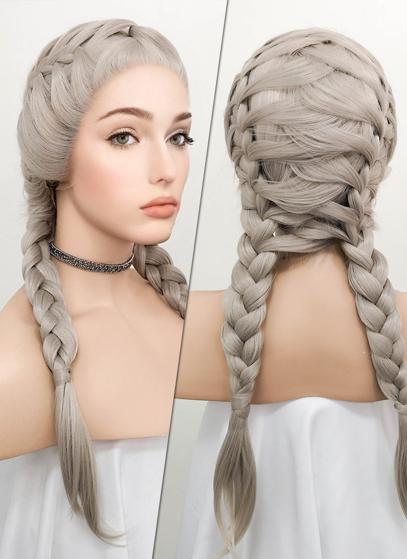 Grey French Braid Lace Front Synthetic Wig Lf2022