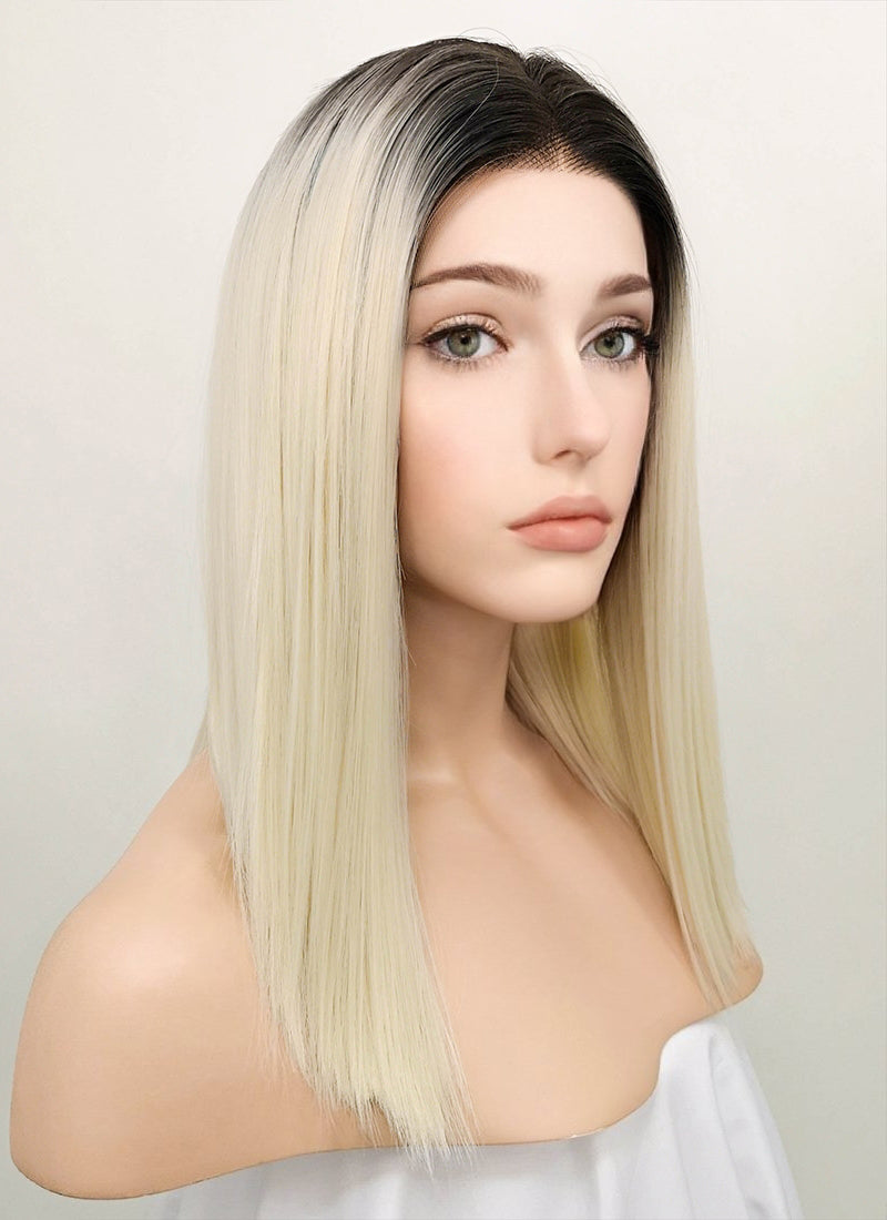 Light Blonde With Dark Roots Straight Bob Lace Front Synthetic Wig Lf7 Wig Is Fashion