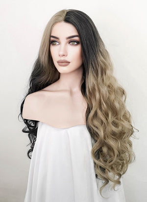 Blonde Black Split Color Wavy Lace Front Synthetic Wig LF5104