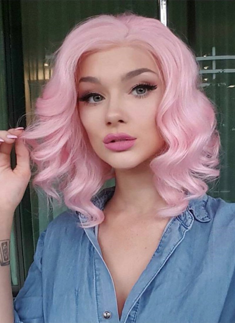 Pastel Pink Wavy Lace Front Synthetic Wig LF308 – Wig Is Fashion