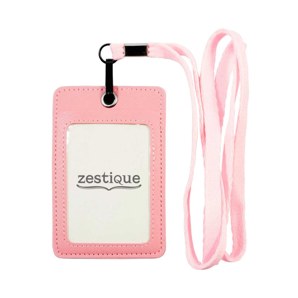 Unisex ID & Credit Cards Holder Wallet with Lanyard-Light Pink | Zestique