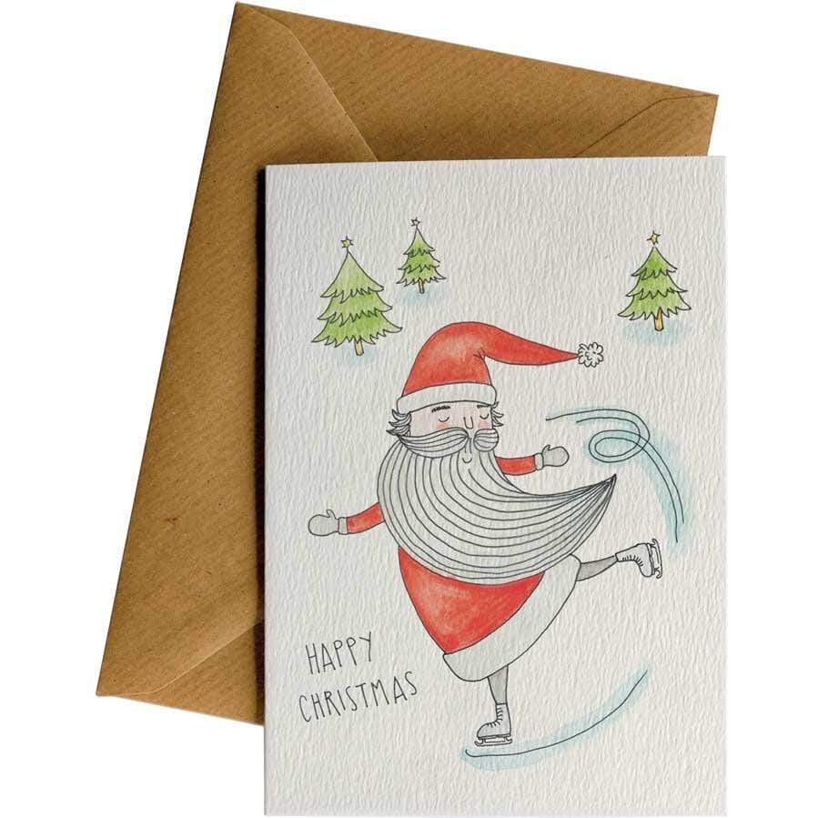 Image of Skating Santa <br>Greeting Card