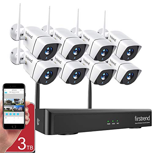 1080P Wireless Security Camera System, Firstrend 8CH Wireless NVR System with 8 pcs 1080P HD Security Camera and 3TB Hard Drive Pre-Installed,P2P Wireless Security System for Indoor and Outdoor Use