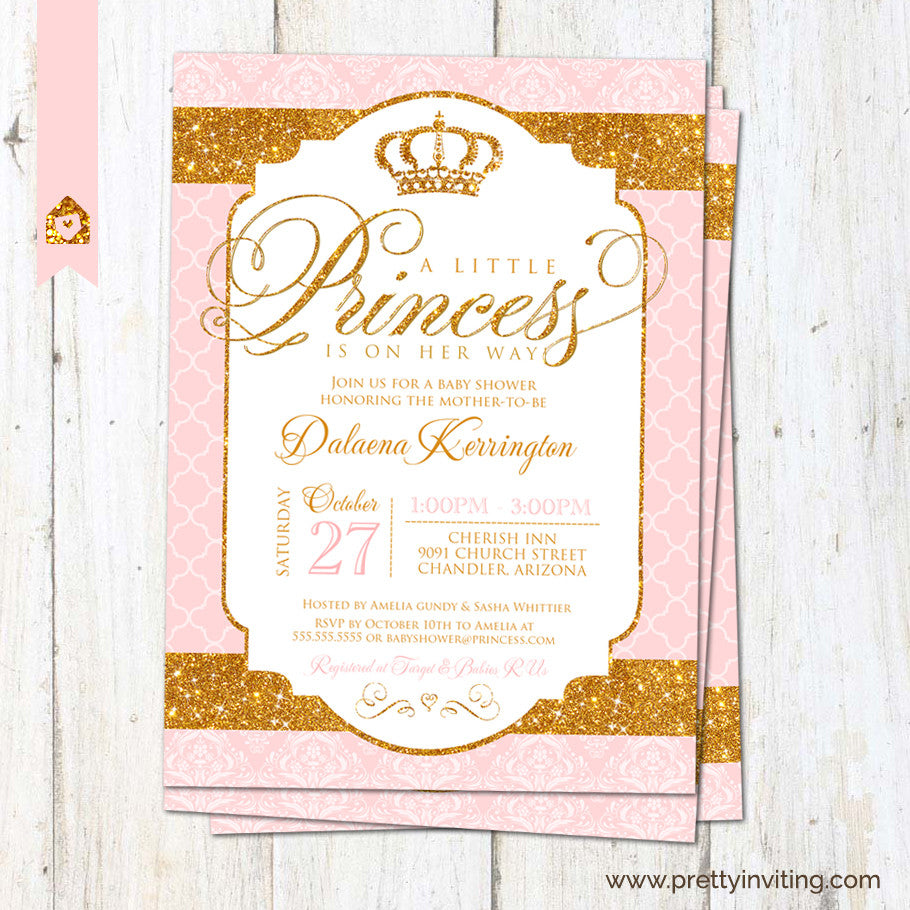 Royal Princess Baby Shower Invitation Glam Gold Glitter And Pink Pretty Inviting