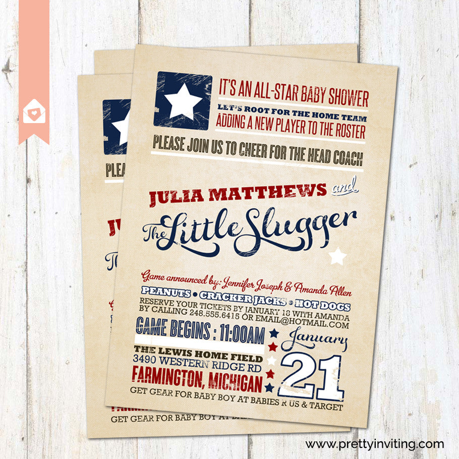 little slugger baby shower invitations