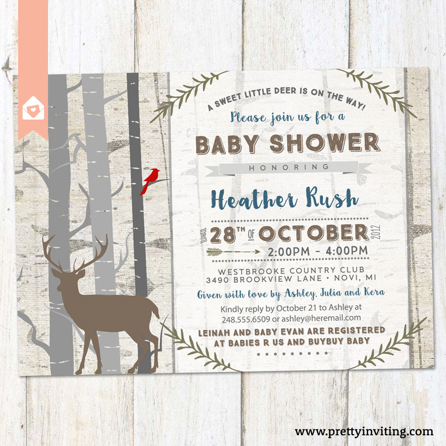 Rustic Winter Woods Baby Shower Invitation