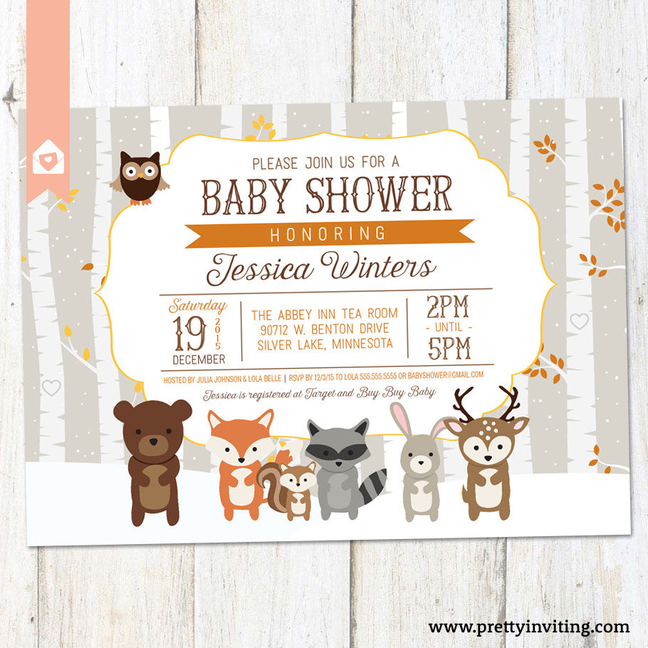 printable baby shower invitations woodland animals