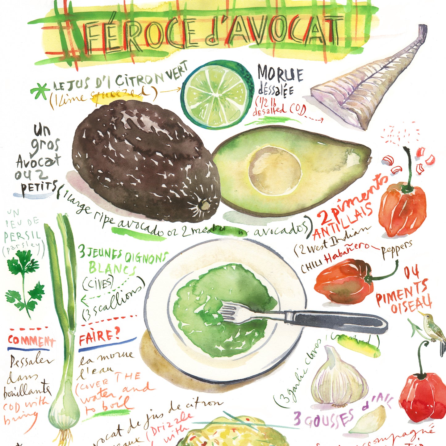 Féroce d'avocat - French West Indies recipe - Bilingual print