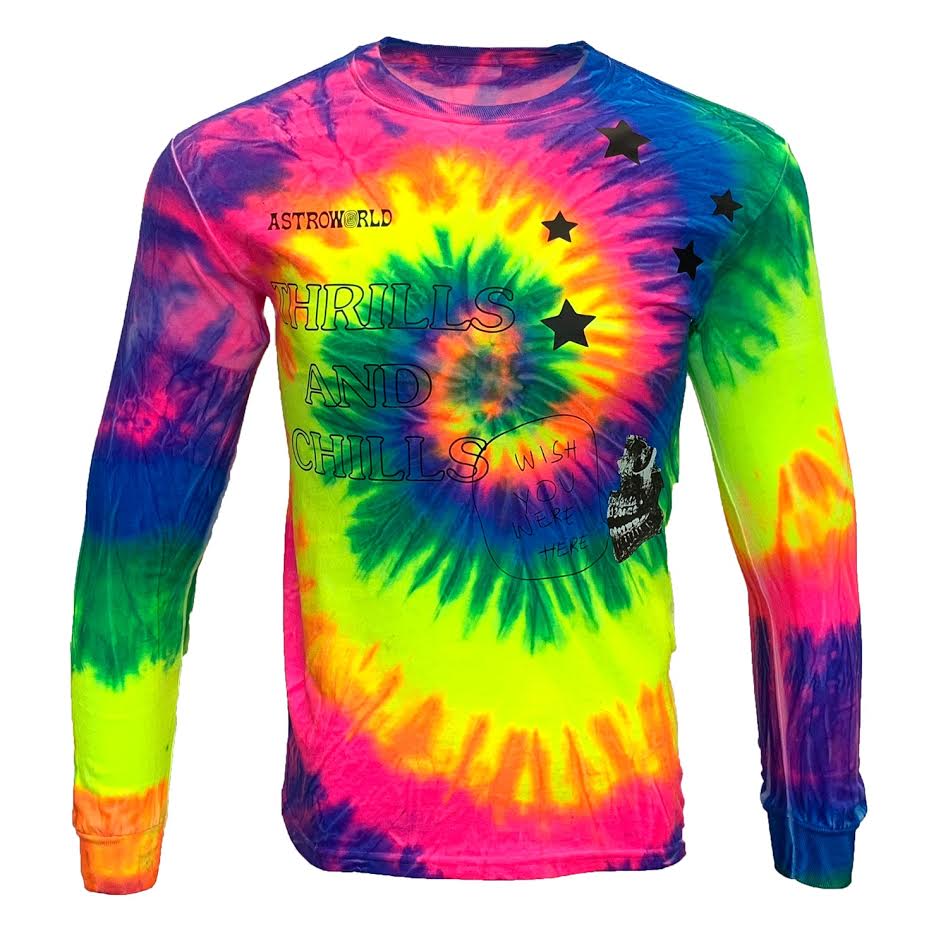 Travis Scott Astroworld tie dye long sleeve shirt THRILLS and CHILLS W ...