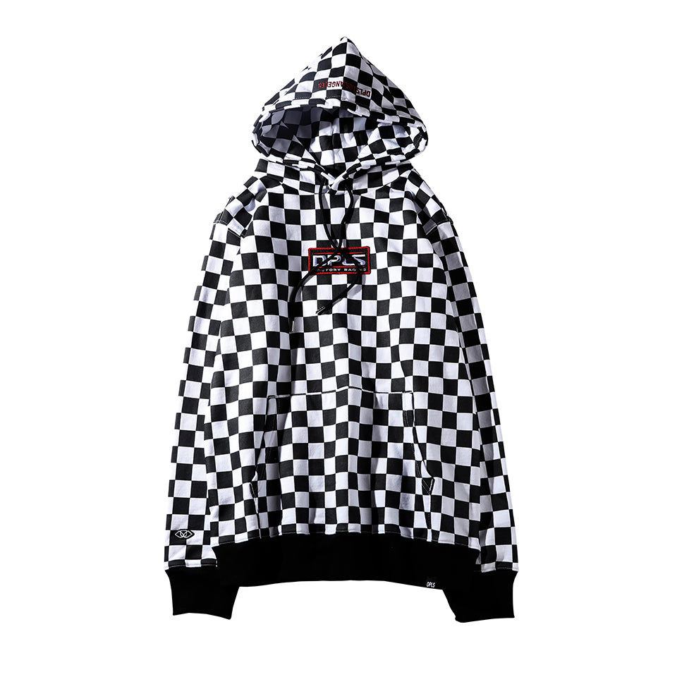 checkered hoodie black and white