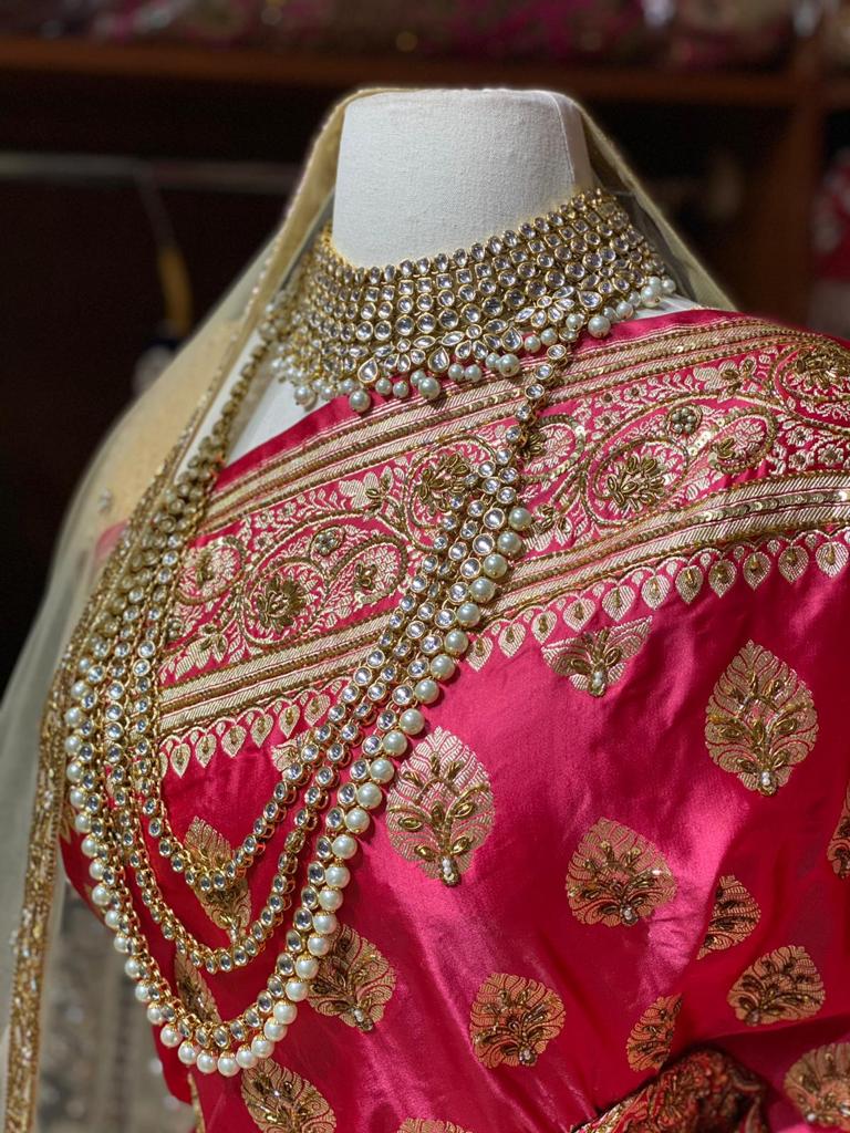Bespoke Dark Cerise Pink Pure Silk Banarasi Bridal Saree Bbs 005 Nazranaa