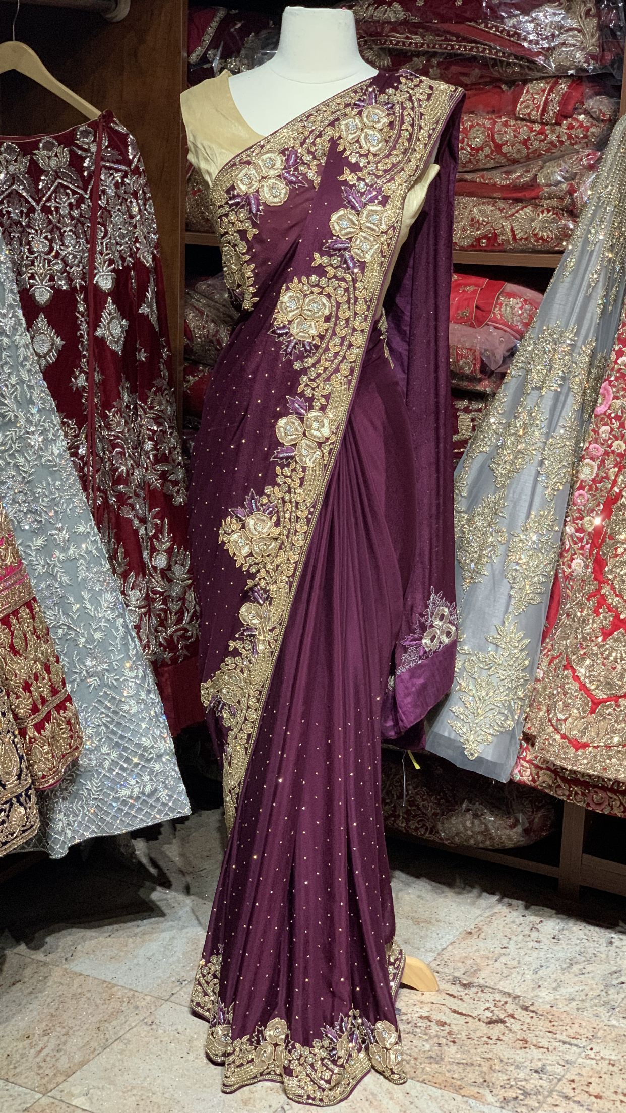 Purple Crepe Silk Saree – Nazranaa