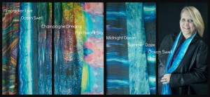 An Array of Sheryl Brown Wearable Art Silk Scarves featuring Ocean Swell