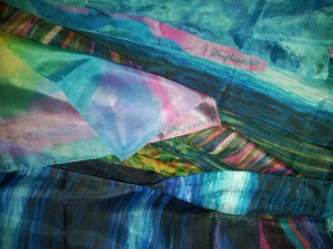Sheryl Brown Art Silk Scarves in a row