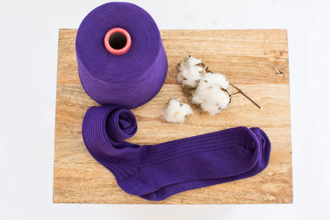 purple cotton dress socks with raw cotton and cotton yarn