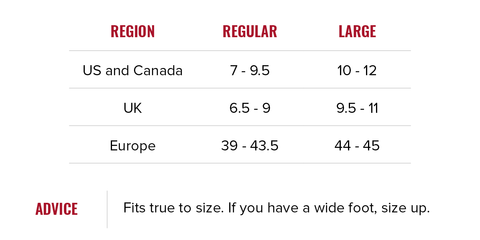 No Show Socks Size Chart