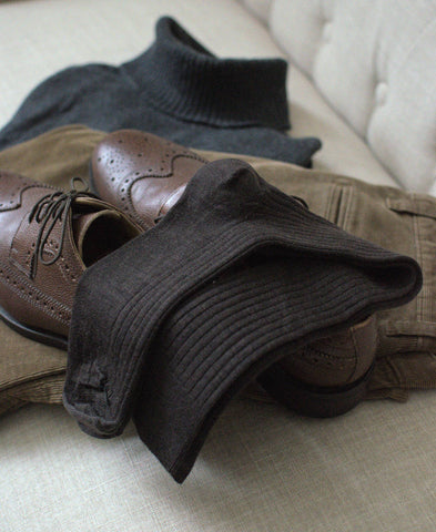 brown dress socks with chinos and a sweater