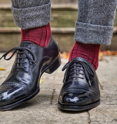 burgundy merino wool dress socks for men