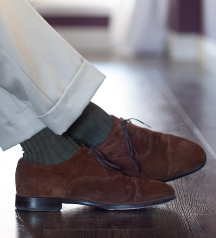 olive green dress socks with a tan suit