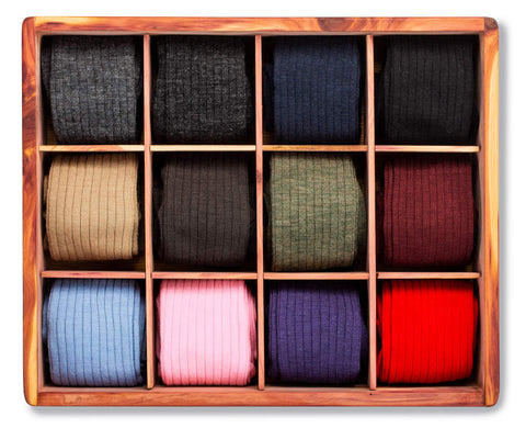 dress socks organized in cedar box