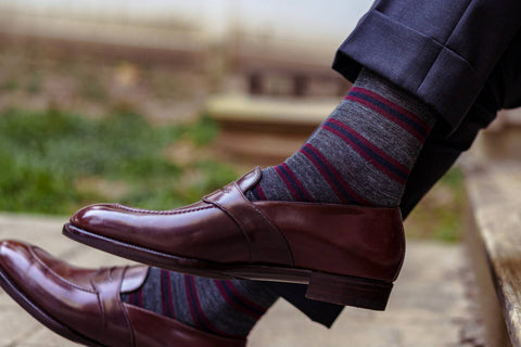 burgundy navy and grey striped dress socks for fall