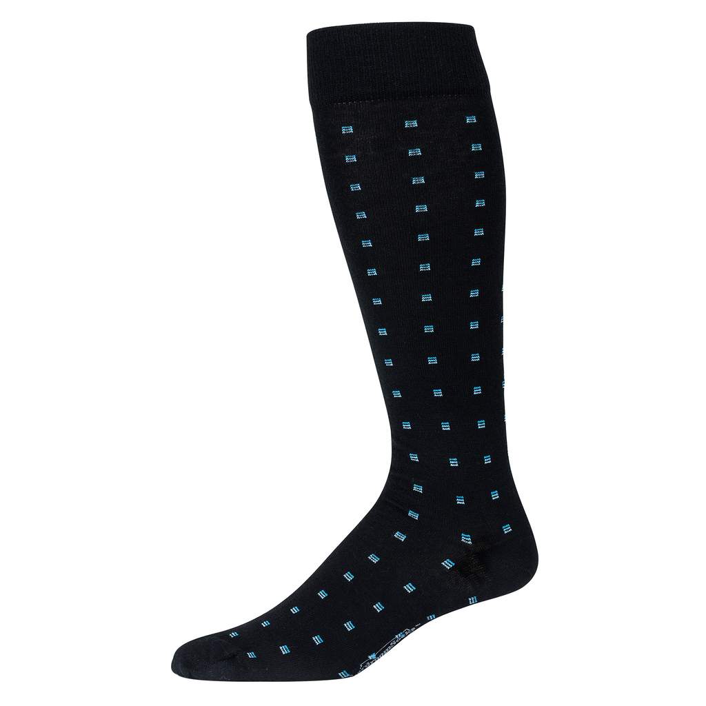 Blue Square Knots on Black Merino Wool Over the Calf Dress Socks ...