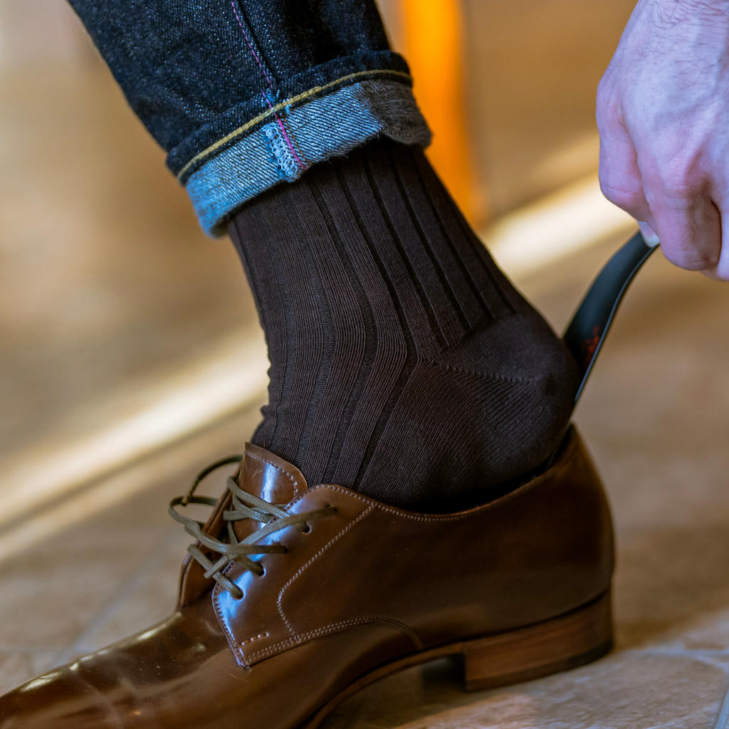 Brown Pima Cotton Over the Calf Dress Socks | Made in USA - Boardroom Socks