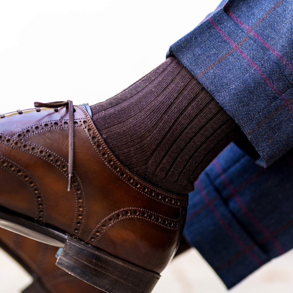 Burgundy Merino Wool Mid Calf Dress Socks