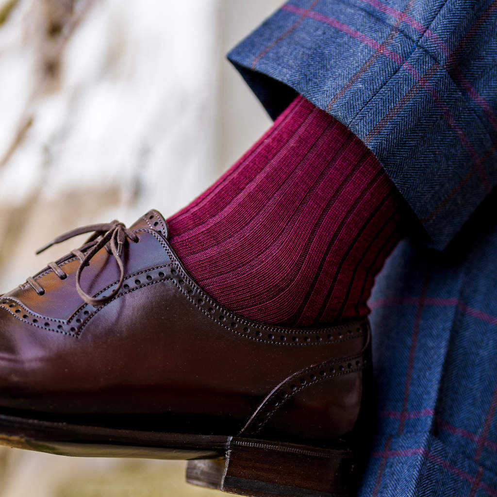 Burgundy Merino Wool Over the Calf Dress Socks - Boardroom Socks