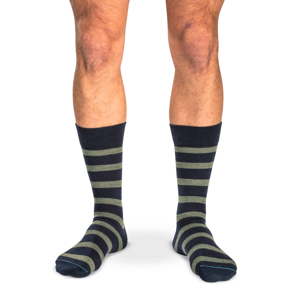 Red and Charcoal Striped Merino Wool Mid Calf Dress Socks