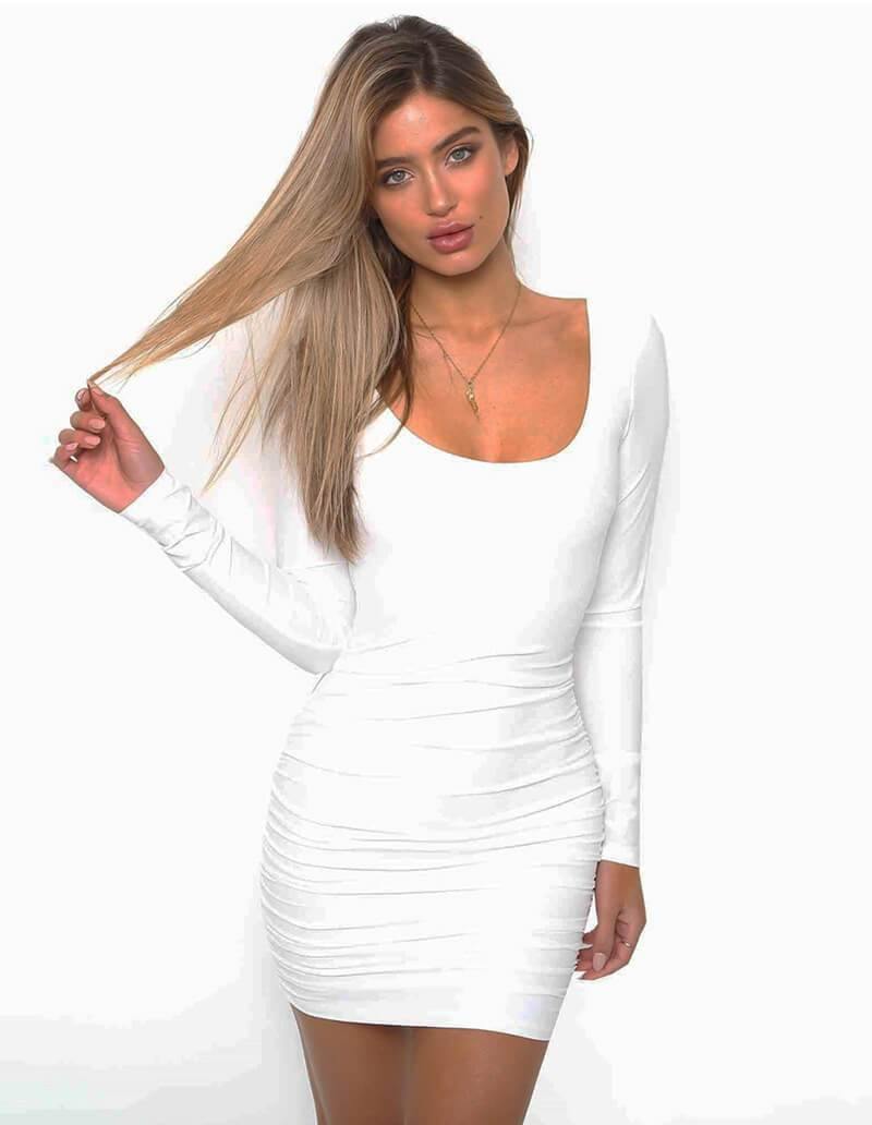 white tight long sleeve dress