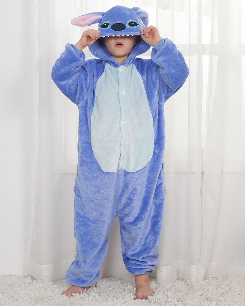 Girls Blue Stitch Onesie Flannel One Piece Pajama Kids Costume Fadcover - roblox onesie pajamas