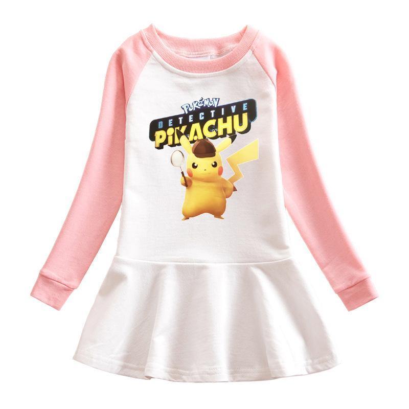 Girls Long Sleeve Frill Hem Dress In Pokemon Detective Pikachu Print Fadcover - my little pony pikachu roblox