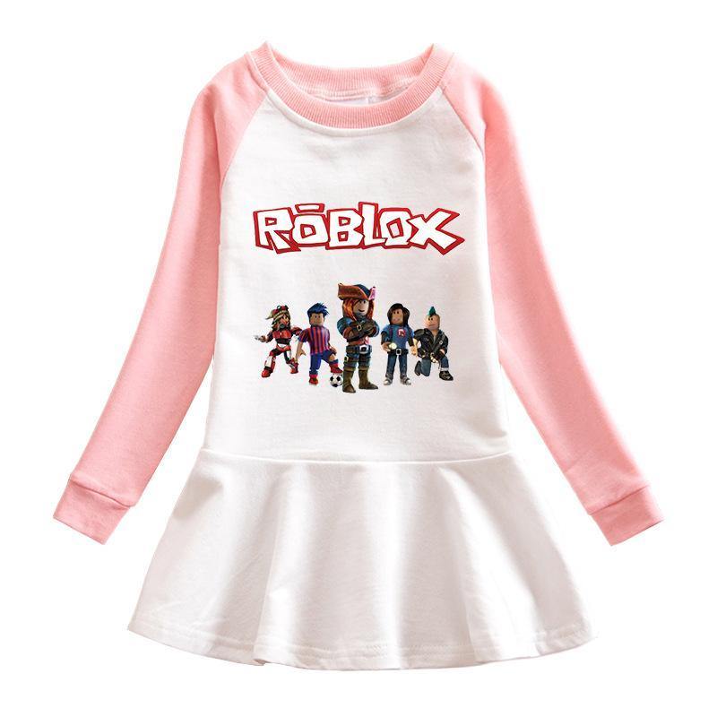 Girls Roblox Figures Print Long Sleeve Frill Cotton Sweatshirt Dress Fadcover - girls pink clothes roblox