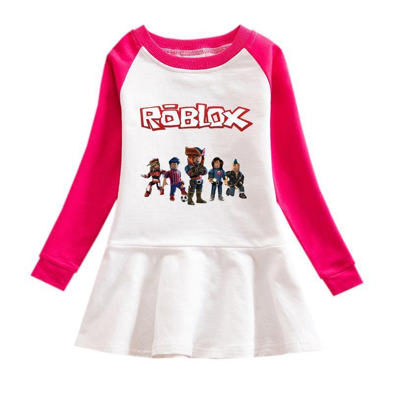 Girls Roblox Figures Print Long Sleeve Frill Cotton Sweatshirt Dress Fadcover - girl cute girl roblox pink logo
