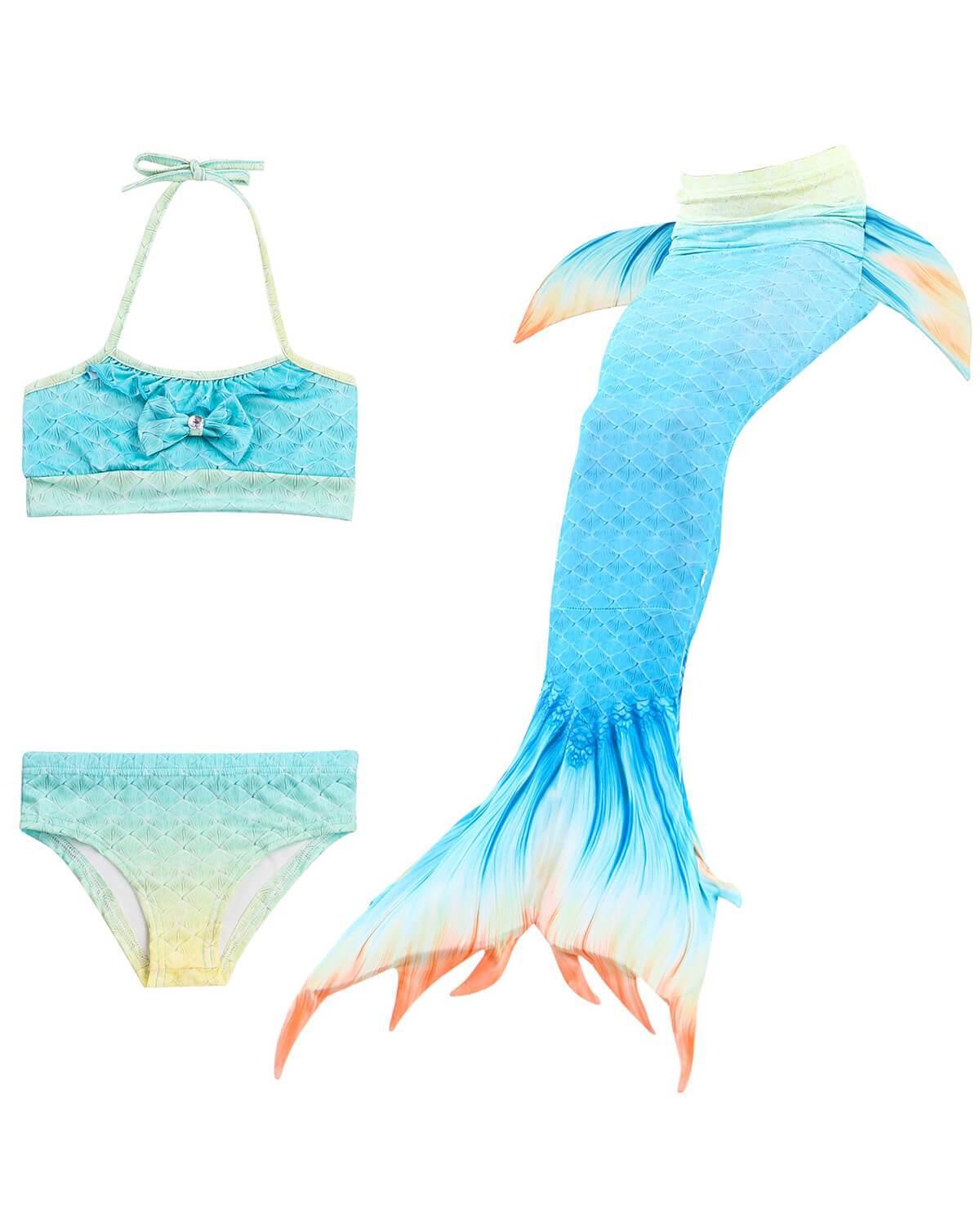 Girls Top Bottom And Mermaid Tail With Fins Swimsuit Ombre Light Blue Fadcover - roblox mermaid tail