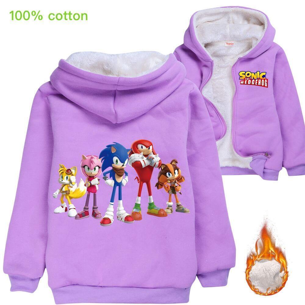 Sonic The Hedgehog Girls Boys Fleece Lined Winter Cotton Zip Up Hoodie