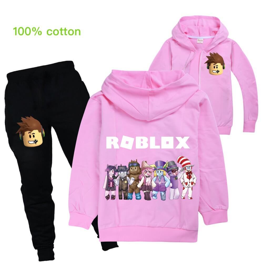 Roblox Figures Print Boys Girls Cotton Zip Up Hoodie N Sweatpants Suit Fadcover - grey sweat pants roblox