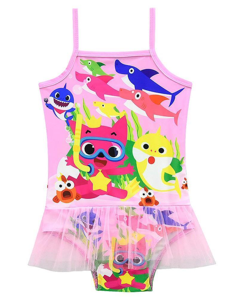 Baby Shark Adventure Prints 3 10 Years Girls One Piece Tulle Swimsuit Fadcover - baby shark roblox outfit