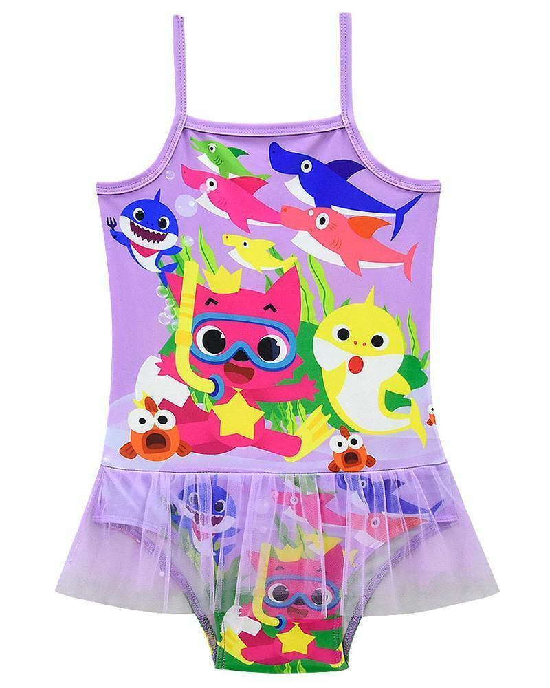Baby Shark Adventure Prints 3 10 Years Girls One Piece Tulle Swimsuit Fadcover - baby shark roblox outfit