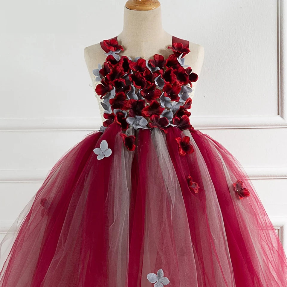 Crimson Red Gray Layered Tulle Flower Girl S Dress Toddler To