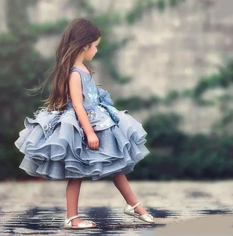 dusty blue little girl dress