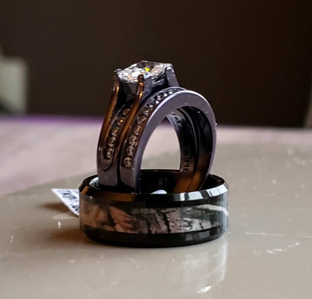 His Hers Hunter Inspired Camo Wedding Ring Sets Women's