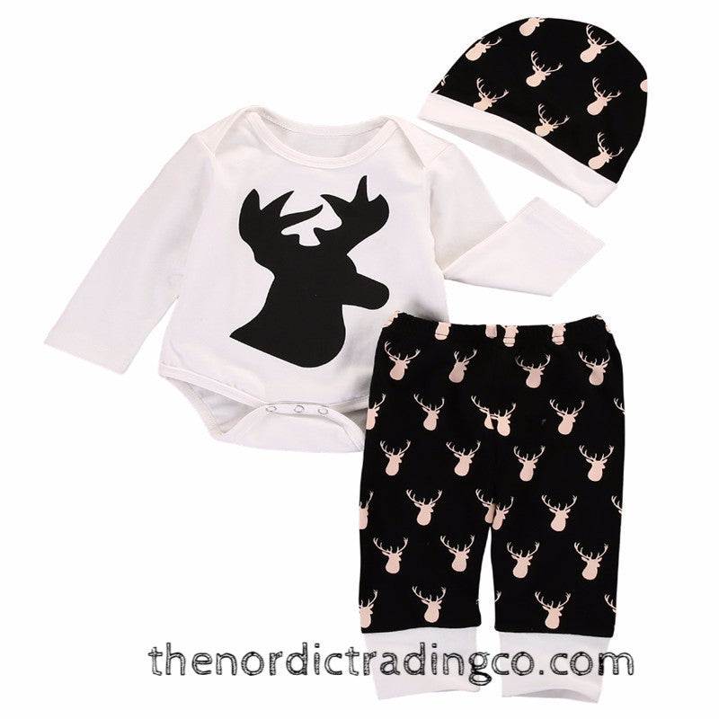 Infant Black  White Deer 3 pc Set Baby Boys Outfits Baby Shower Gift – thenordictradingco.com