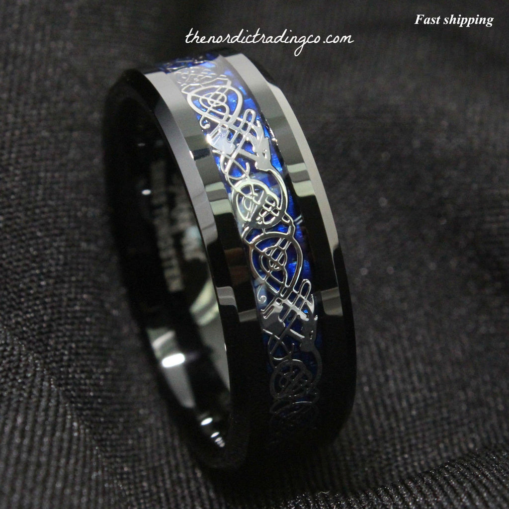 sz 6 - 13 New! Dramatic Black Dragon Tungsten Deep Blue Ring – The ...