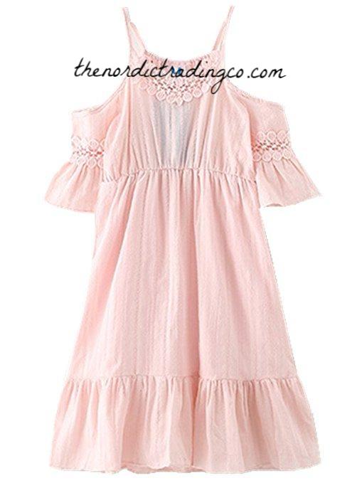 Little Girls Blush Pink Cotton Lace Off Shoulder Flower Girl Beach Wedding Dress Rose White Dresses 4t 14